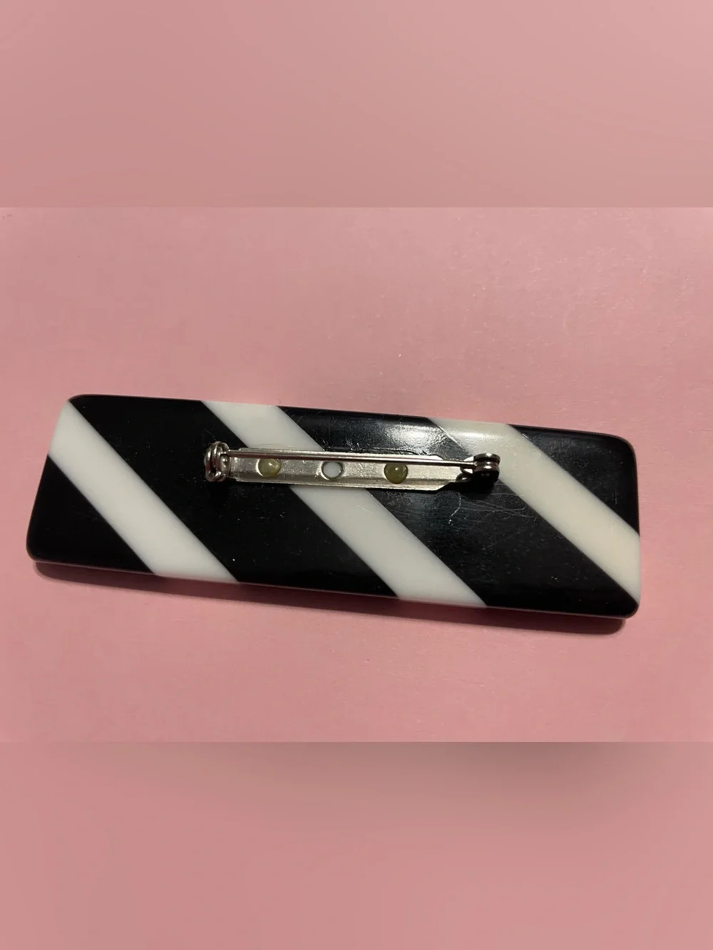 Vintage Black and White Plastic Stripe Bar Pin #7510